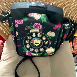 Betsey Johnson Black w/Flowers Kitschy Crossbody or hand carry Bag